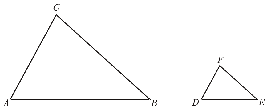 Triângulo grande ABC e triângulo pequeno DEF